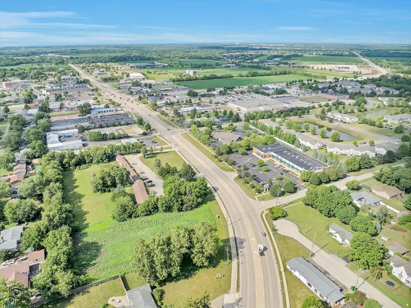 an aerial view of multiple building