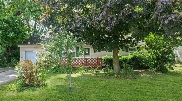 a view of a house with a yard and a tree