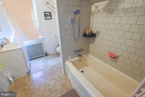 a bathroom with a bathtub