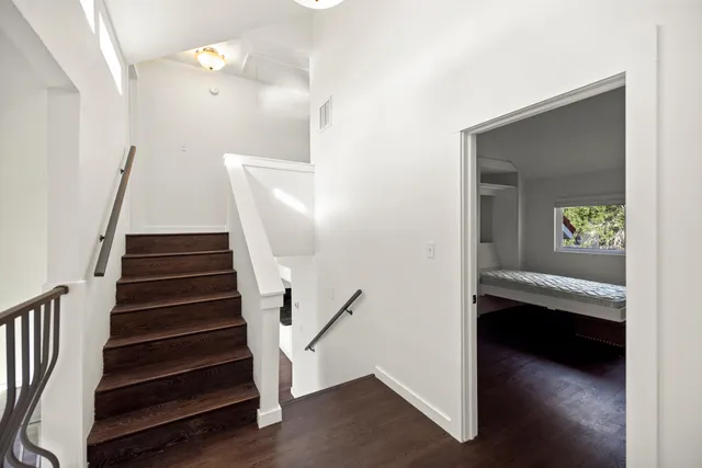 a view of a park with large trees