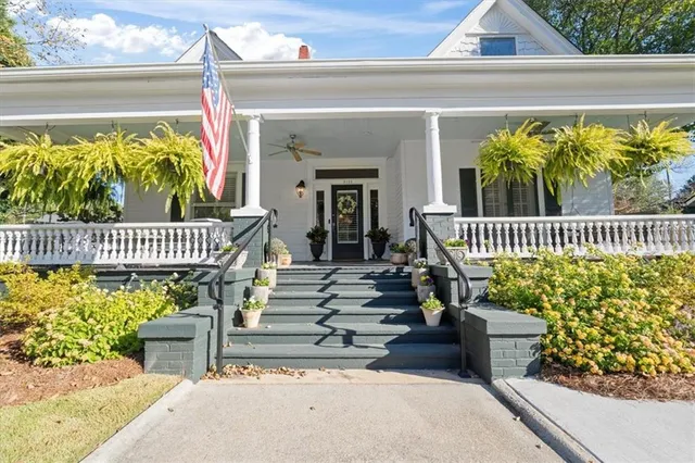a view of a porch with furniture