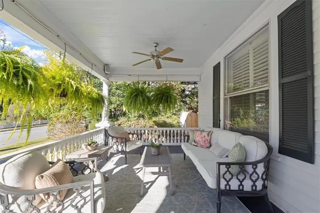 a living room with large window