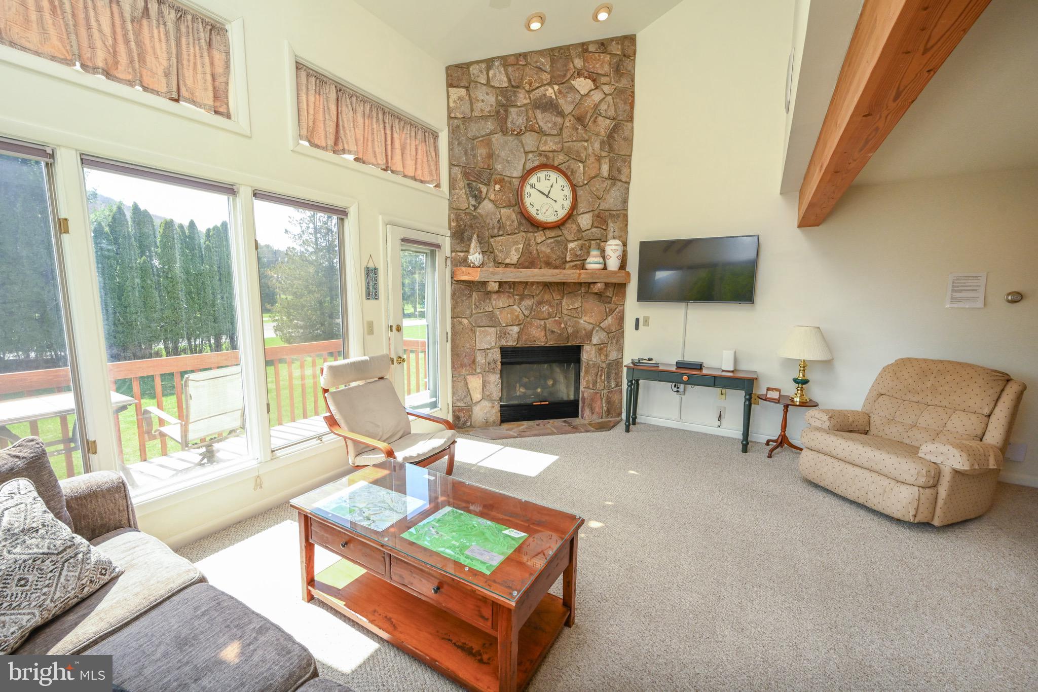 257 Marsh Hill Road, Unit 1 McHenry, MD 21541 - Photo 12 of 50 a living room with furniture a flat screen tv and a fireplace