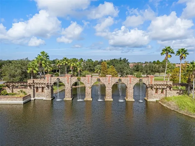 a view of a lake with a city