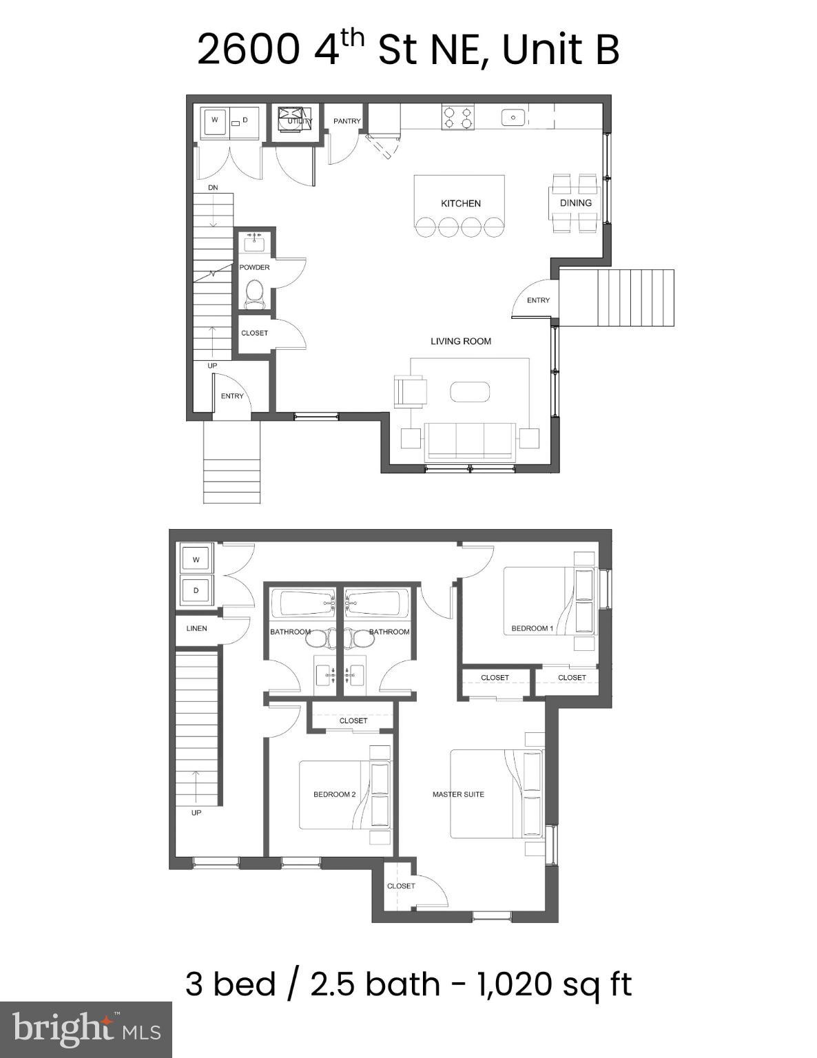 2600 4th Street Northeast, Unit B Washington, DC 20002 - Photo 3 of 3 Stylish two-story floor plan layout.