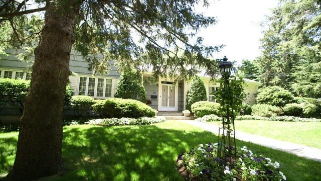 a view of backyard of house with green space