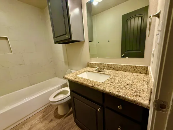 a bathroom with a bathtub