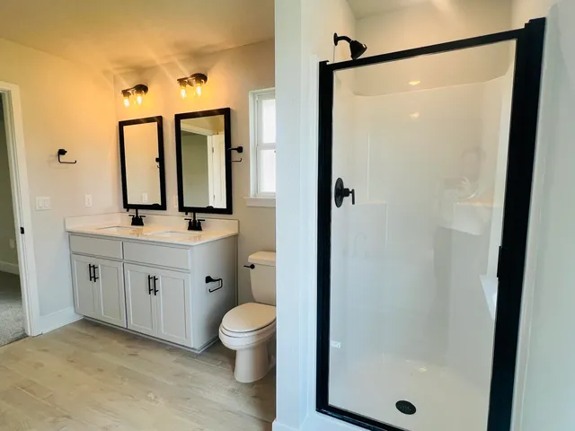 a bathroom with a toilet a sink and a mirror
