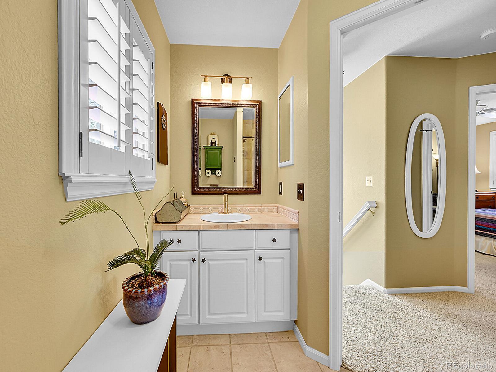 1221 Braewood Avenue Highlands Ranch, CO 80129 - Photo 22 of 45 a bathroom with a granite countertop sink and a mirror