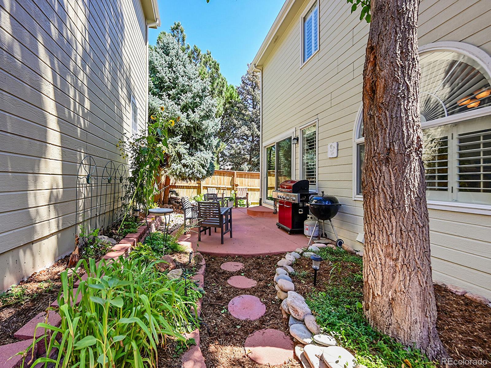 1221 Braewood Avenue Highlands Ranch, CO 80129 - Photo 28 of 45 a view of a patio with furniture and a garden