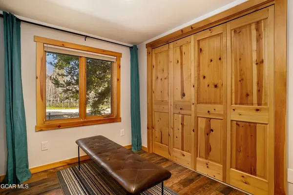 a view of small space with racks on the wall