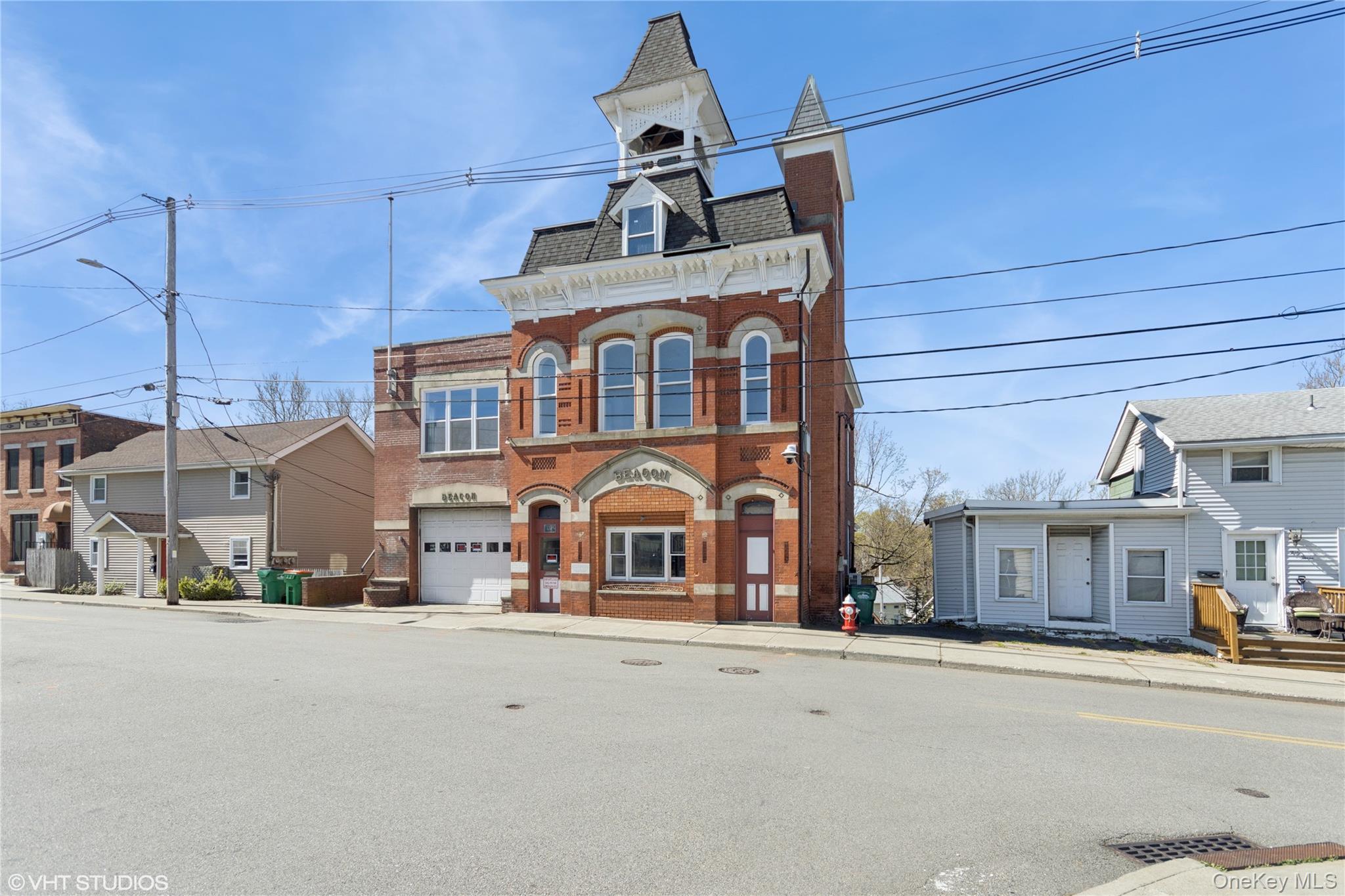 a front view of a building with street