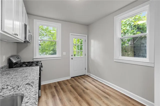 a view of a kitchen from the kitchen