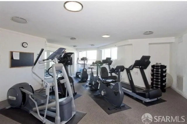 a view of a room with gym equipment