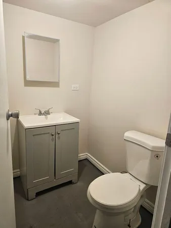 a bathroom with a toilet a sink and mirror