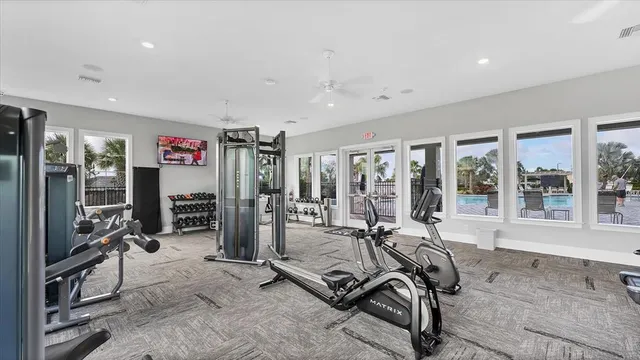 a view of a room with gym equipment