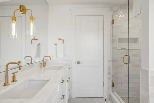 a bathroom with a sink and a shower