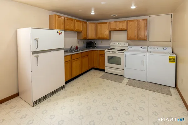 a view of a hallway with painted walls