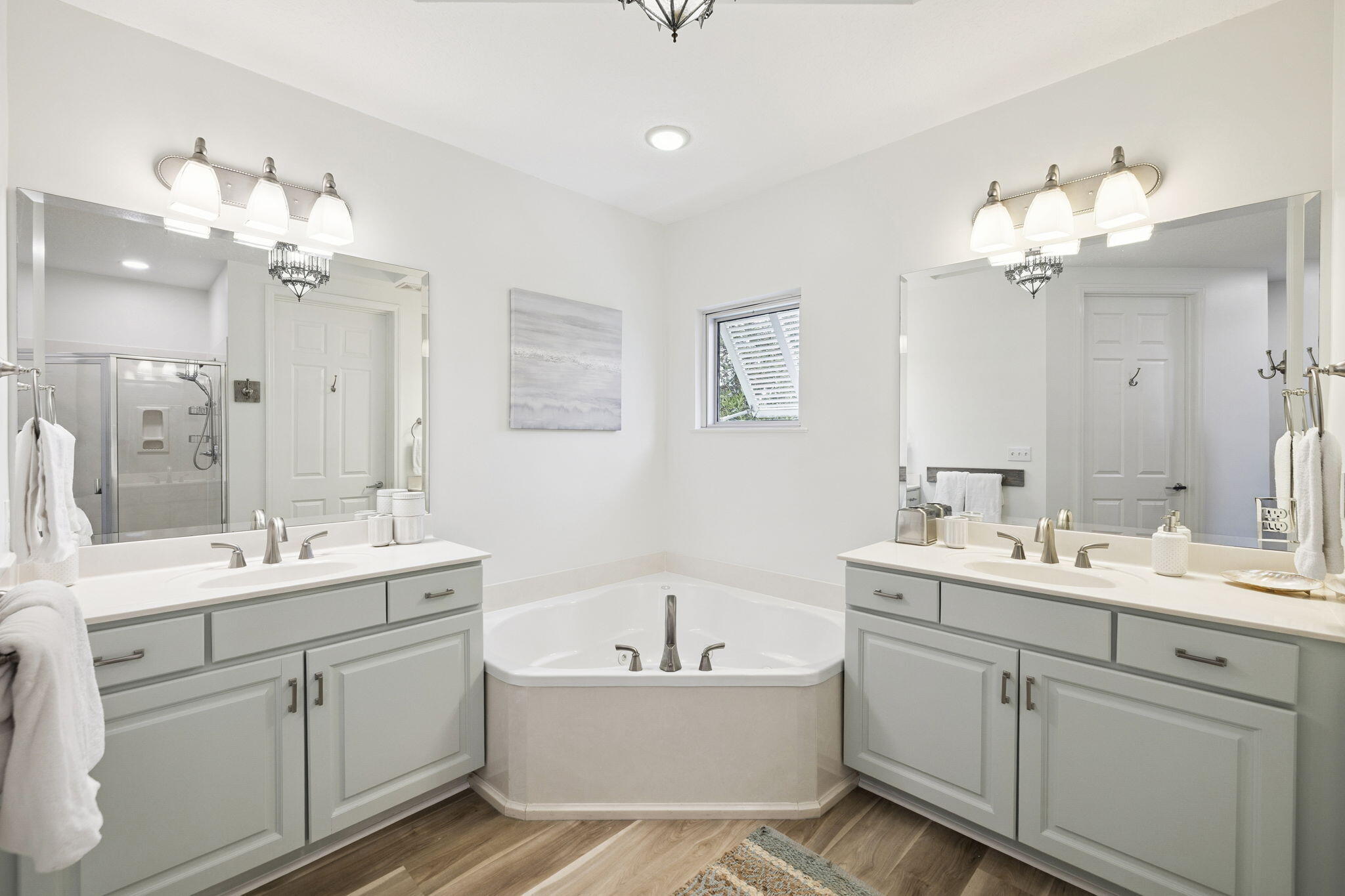 9961 East County Highway 30A, Unit 201 Inlet Beach, FL 32461 - Photo 16 of 35 a bathroom with a double vanity sink mirror and bathtub
