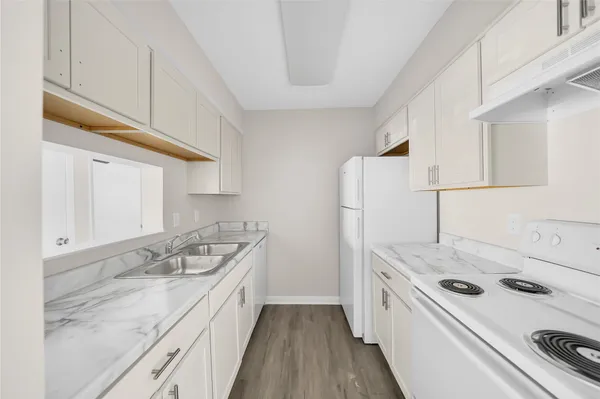 a kitchen with a sink a stove and refrigerator