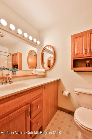 a bathroom with a toilet a sink and mirror