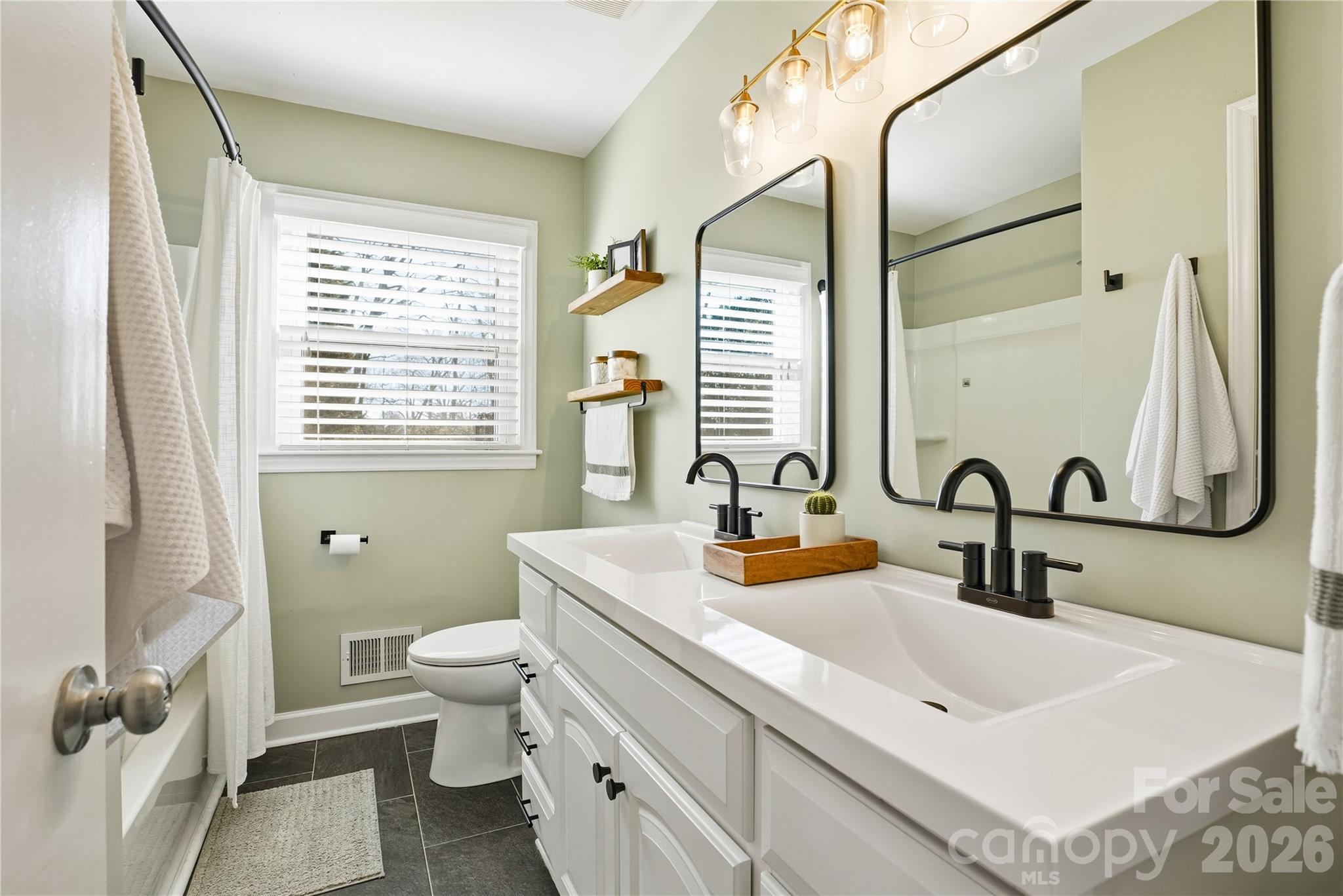 6409 Montpelier Road Charlotte, NC 28210 - Photo 33 of 46 a bathroom with a sink a toilet and a mirror