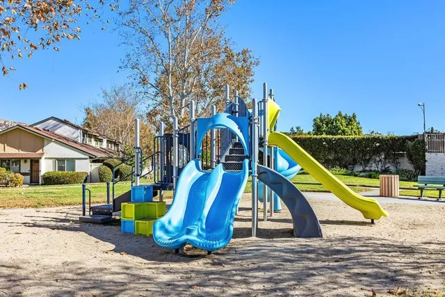 a view of a park with slide