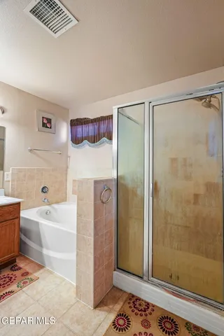 a bathroom with a bathtub and a shower