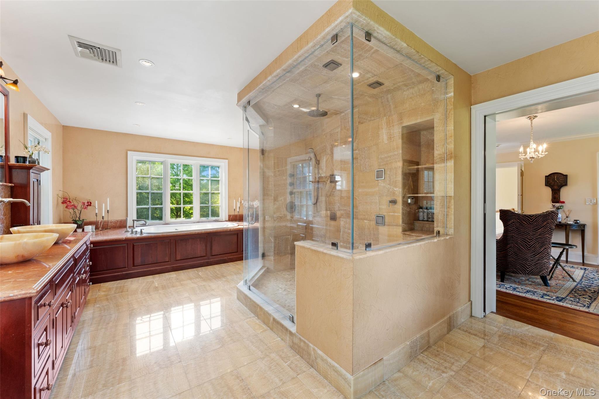 5 Cooper Road Scarsdale, NY 10583 - Photo 22 of 46 View of primary bathroom with huge shower and soaking jacuzzi tub