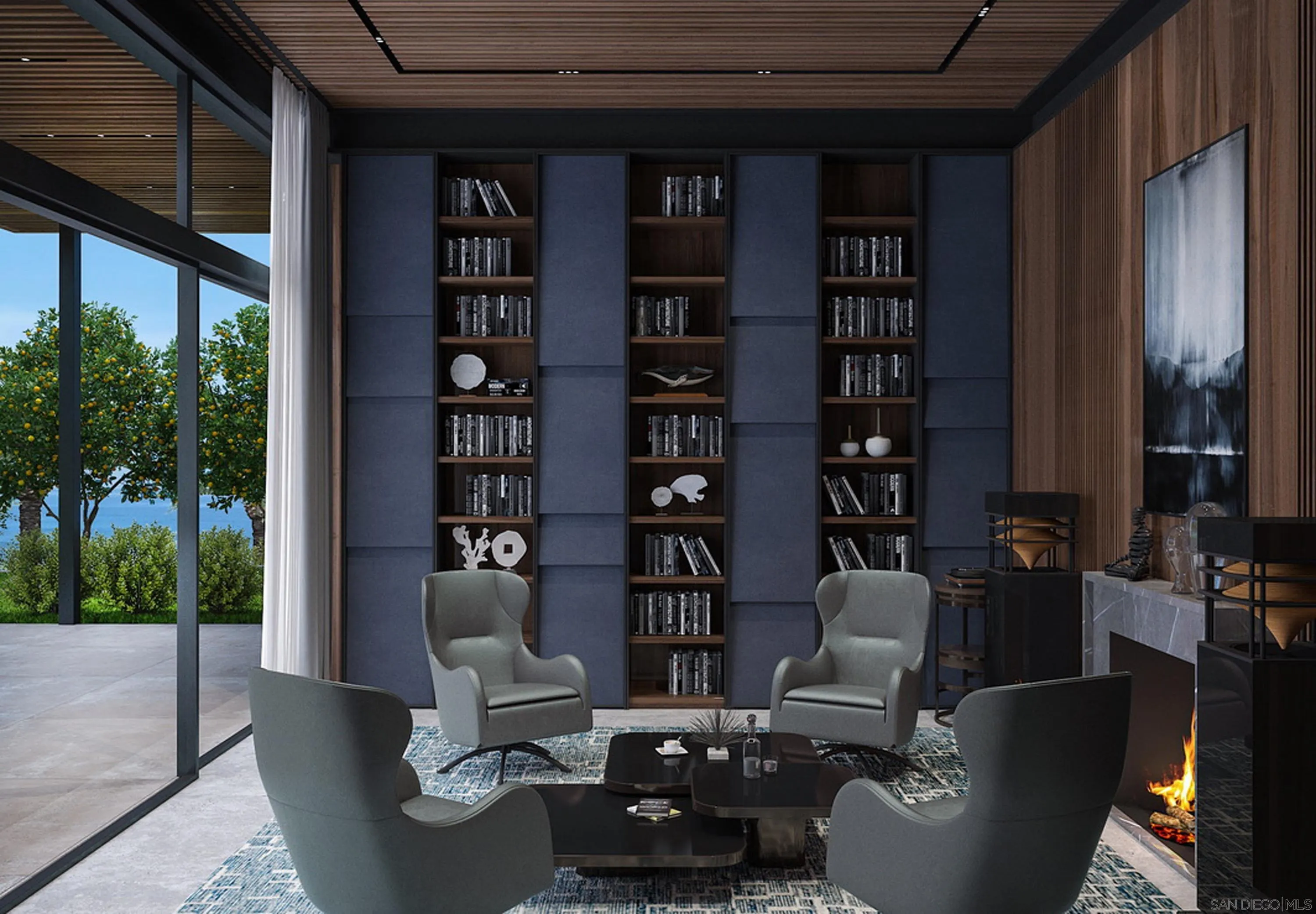 7362 Brodiaea Way La Jolla, CA 92037 - Photo 16 of 32 a living room with furniture and a book shelf