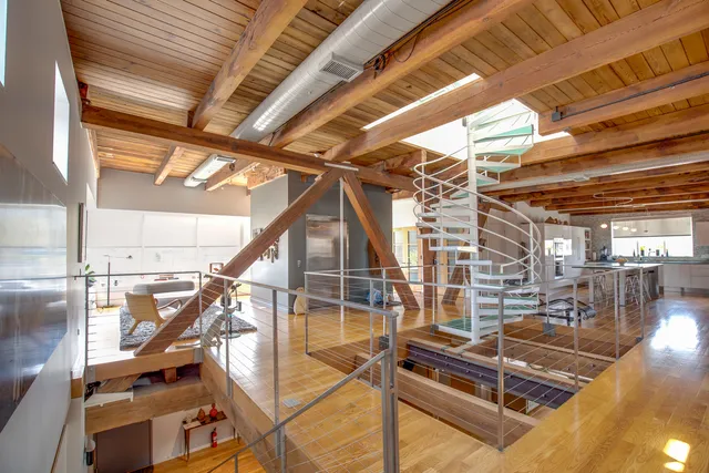 a view of a garage with storage