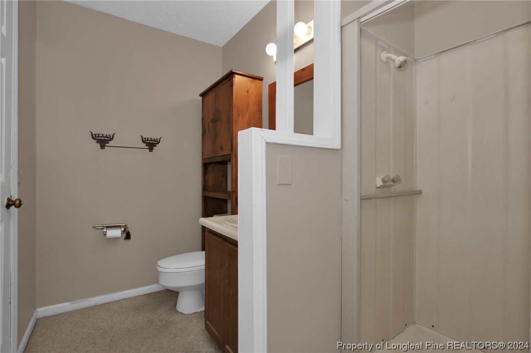 417 Farm Life School Road Carthage, NC 28327 - Photo 17 of 33 a bathroom with a toilet and a shower