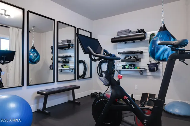 a view of a room with gym equipment