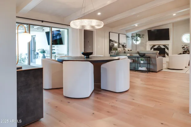 a kitchen with sink and refrigerator
