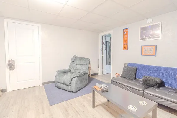 a living room with furniture and a couch