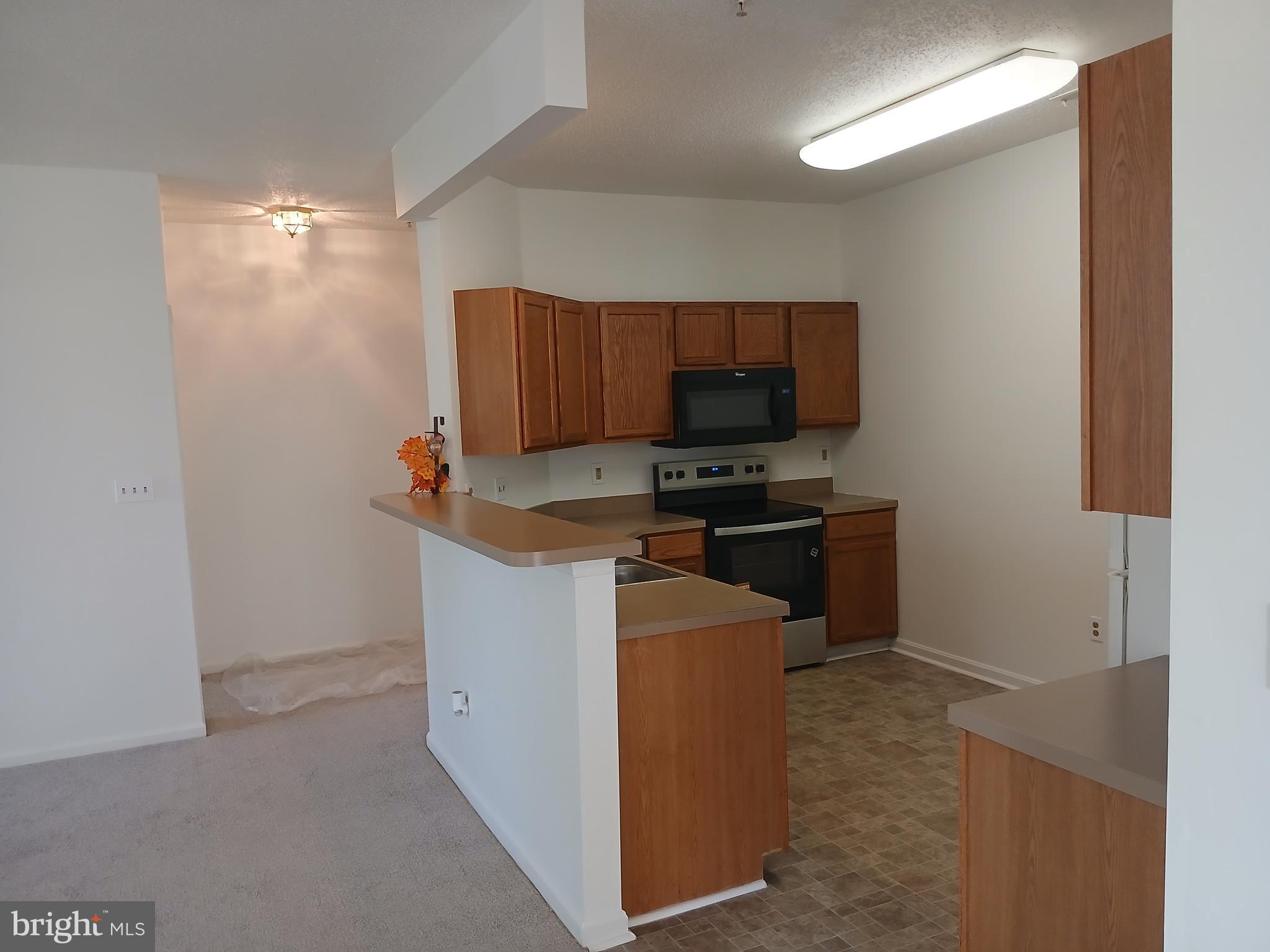 7201 Bogley Road, Unit 203 Windsor Mill, MD 21244 - Photo 8 of 21 a kitchen with stainless steel appliances a microwave a sink and a refrigerator