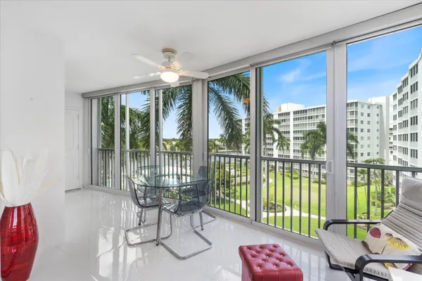 a balcony with furniture