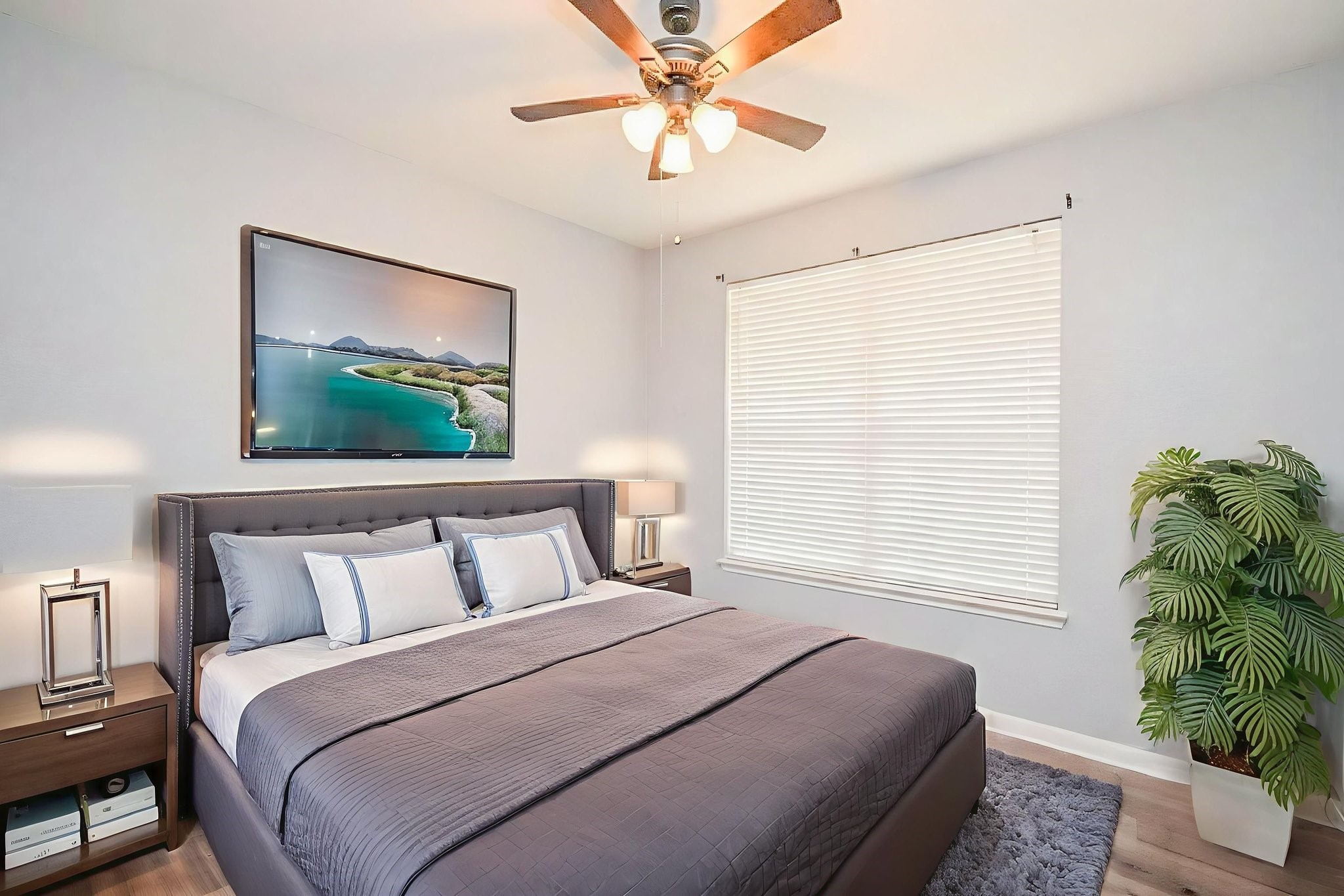6638 Autumn Sunset Lane Spring, TX 77379 - Photo 16 of 32 Elegant first-floor guest bedroom, virtually staged for ultimate comfort and style.