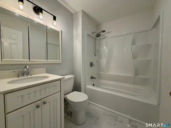 a bathroom with a sink toilet vanity and shower