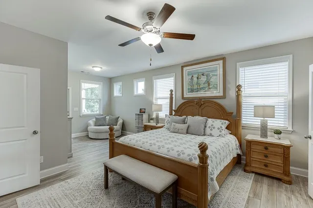 a view of a patio filled with furniture