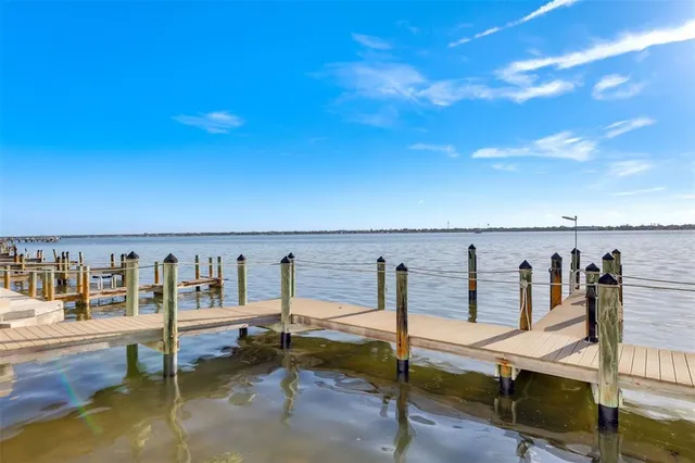 a view of a lake with a beach
