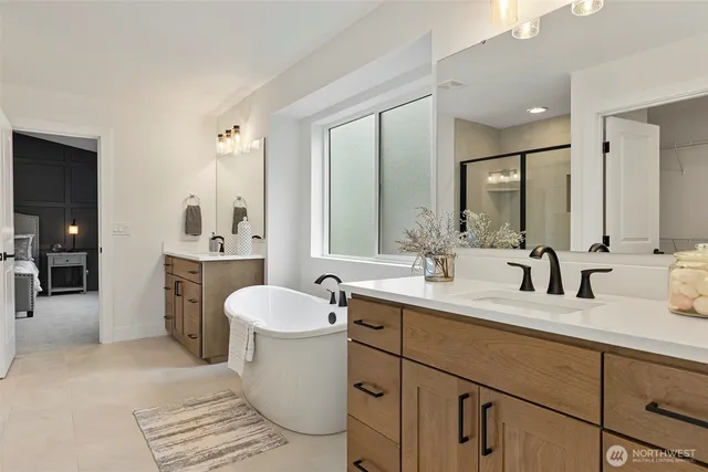 a view of a hallway with wooden shelves