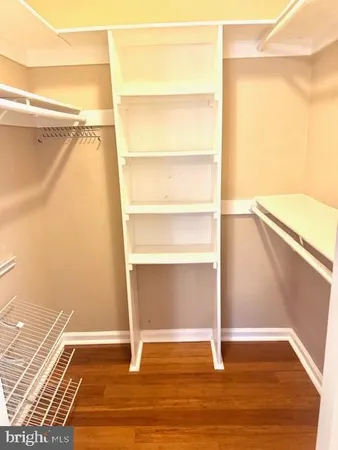 a view of walk in closet with empty racks
