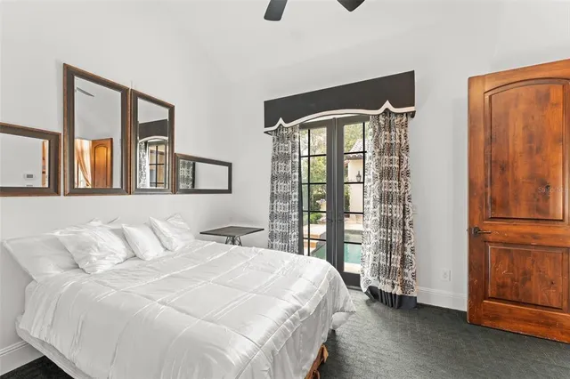 a bedroom with a bed and a flat tv screen on dresser