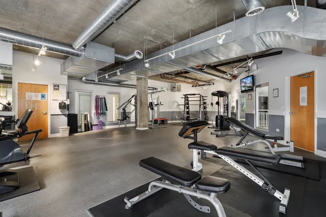 a view of a room with gym equipment
