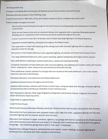 $755,900 | 815 Shady Bluff Trail, Clarksville, TN 37043