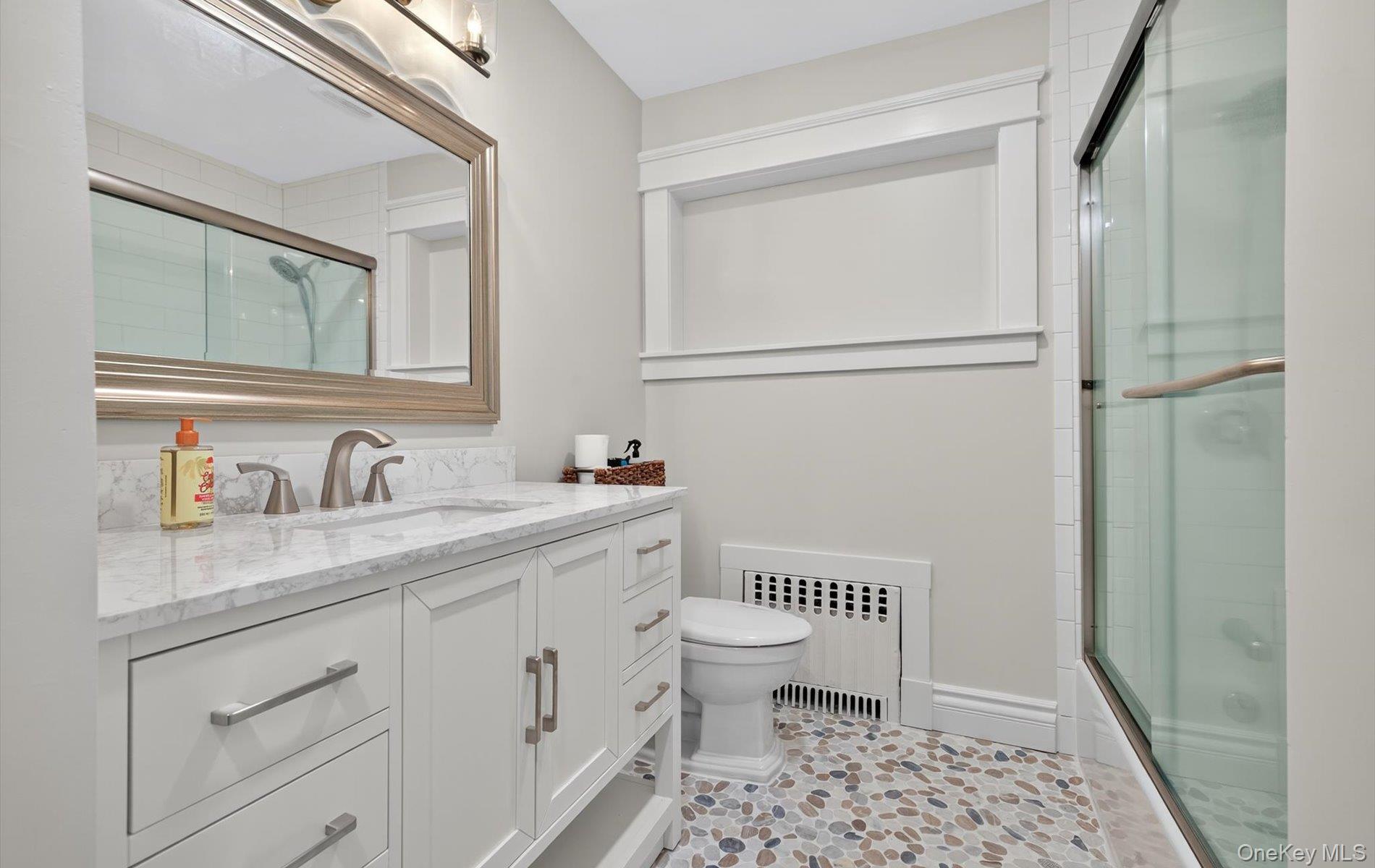 171 Dix Hills Road Dix Hills, NY 11746 - Photo 20 of 39 a bathroom with a sink a toilet and a mirror