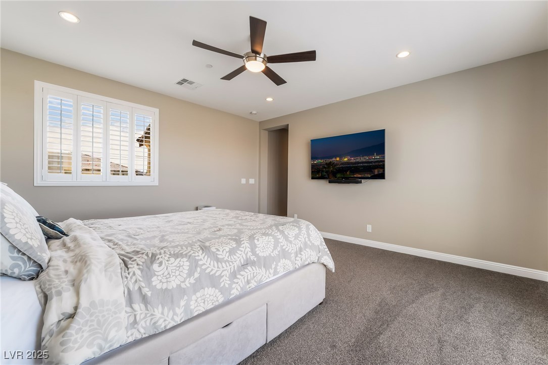 2575 Hazelburn Drive Henderson, NV 89044 - Photo 22 of 65 Carpeted bedroom featuring recessed lighting and ceiling fan