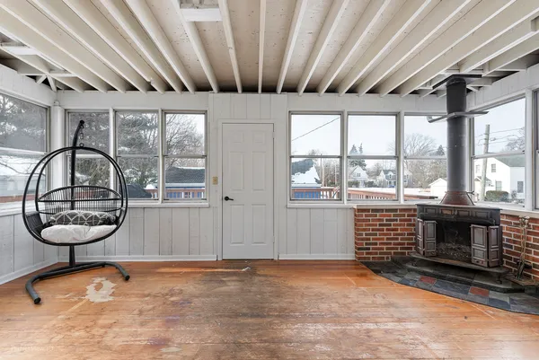 a view of a room with racks on the wall