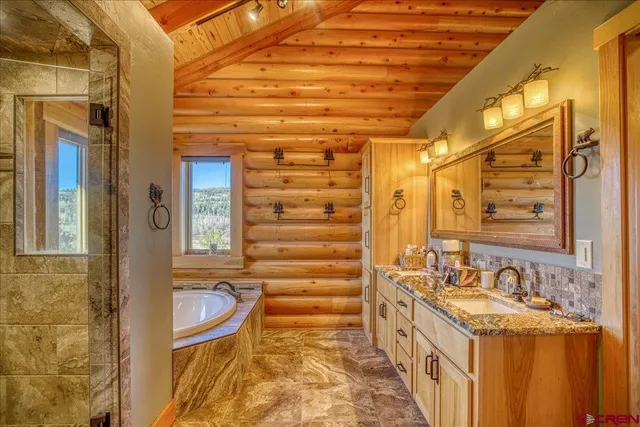 a bathroom with a sink a mirror and a shower